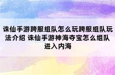 诛仙手游跨服组队怎么玩跨服组队玩法介绍 诛仙手游神海夺宝怎么组队进入内海